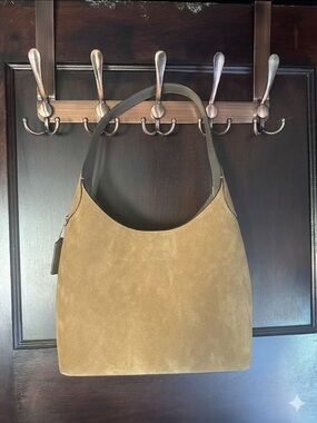 Suede Hobo Shoulder Bag in Tan